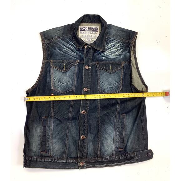 Mens Akoo Denim Vest 3XL Sleeveless Distressed Bleach Wash Streetwear Biker - Picture 6 of 7
